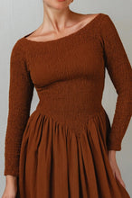 Load image into Gallery viewer, Siena Smocked Linen Dress (up to 3x) in Cinnamon