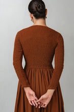 Load image into Gallery viewer, Siena Smocked Linen Dress (up to 3x) in Cinnamon