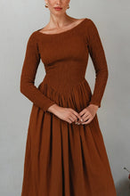 Load image into Gallery viewer, Siena Smocked Linen Dress (up to 3x) in Cinnamon
