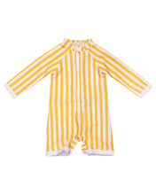 Load image into Gallery viewer, Kids One-Piece Yellow Stripe Swim Onesie
