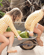 Load image into Gallery viewer, Kids One-Piece Yellow Stripe Swim Onesie
