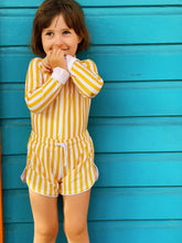Load image into Gallery viewer, Kids Yellow Stripe Board Shorts UPF 50+
